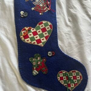 Vintage felt Christmas stocking handmade buttons quilted